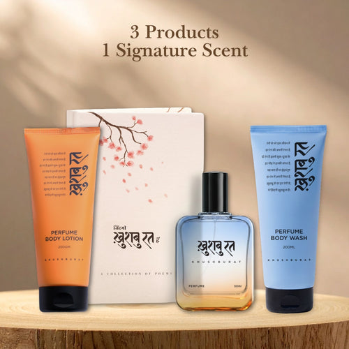 Combo of Khushburat Perfume 50ml , Body wash 200ml and Body Lotion 200Gm | 3 Products - 1 signature fragrance